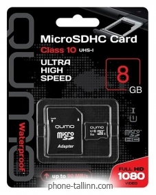 Qumo microSDHC class 10 UHS-I U1 8GB + SD adapter