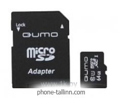 Qumo microSDXC Class 10 UHS Class 1 64GB + SD adapter